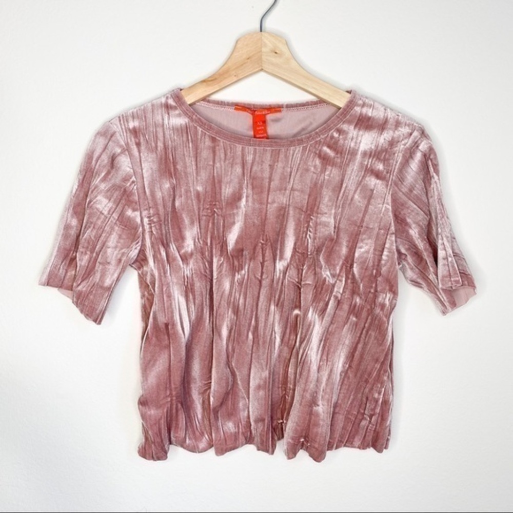 Chealsea&Velvet pleated velvet cropped top blouse